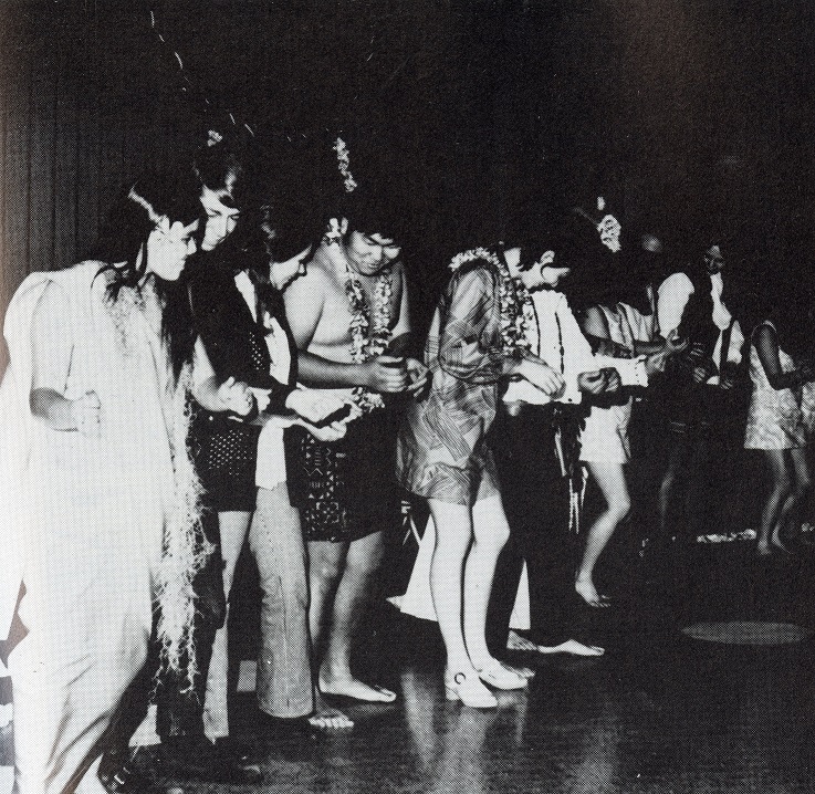 woulibrary's tweet photo. Happy Asian American and Pacific Islander Heritage Month! #TBT to an event put on by the Hawaii Club in 1970. In this pic members of the club are teaching a dance to some students from the audience. #ThrowbackThursday photo courtesy of the WOU Archives.  #howlaboutit #woulibrary https://t.co/4pyUKllQ8K