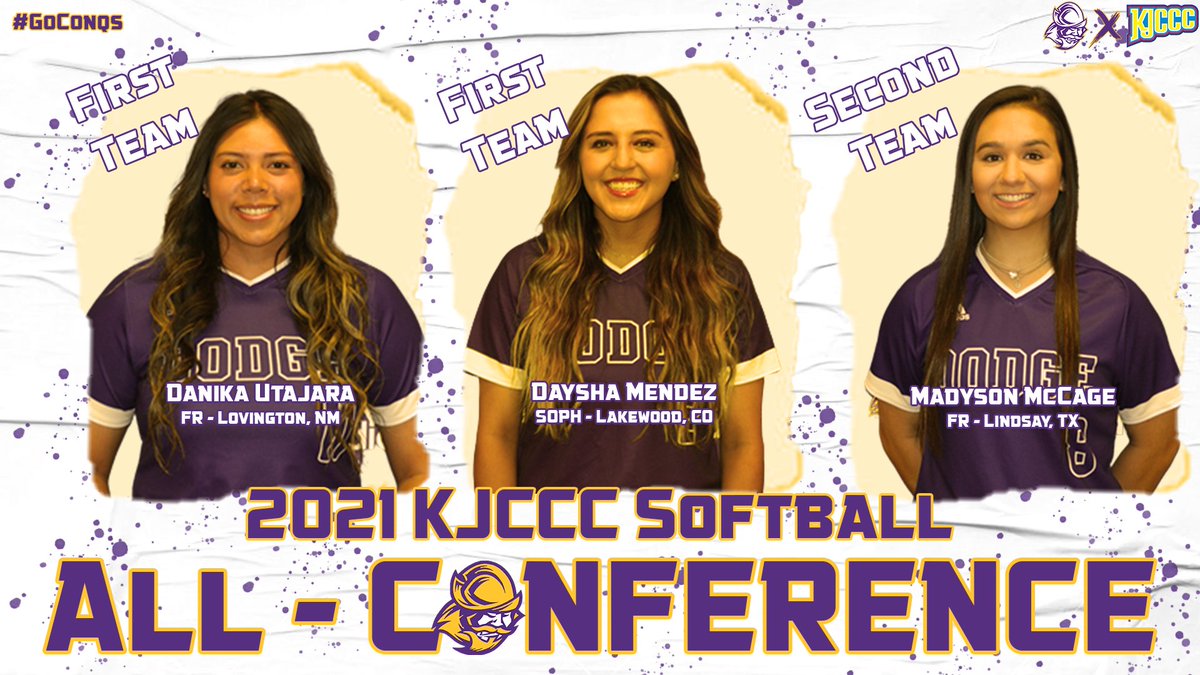 GoConqs's tweet photo. π¨AWARD SZNπ¨
Congrats to @DC3Softball's Danika Utajara (1st Team - P), Daysha Mendez (1st Team - OF), and Madyson McCage (2nd Team - C) on their @KJCCCmedia All-KJCCC West honors!
Full List - https://t.co/TccnZXXBsH
#GoConqs // #HowWeConquer https://t.co/E0gnOJW9FJ