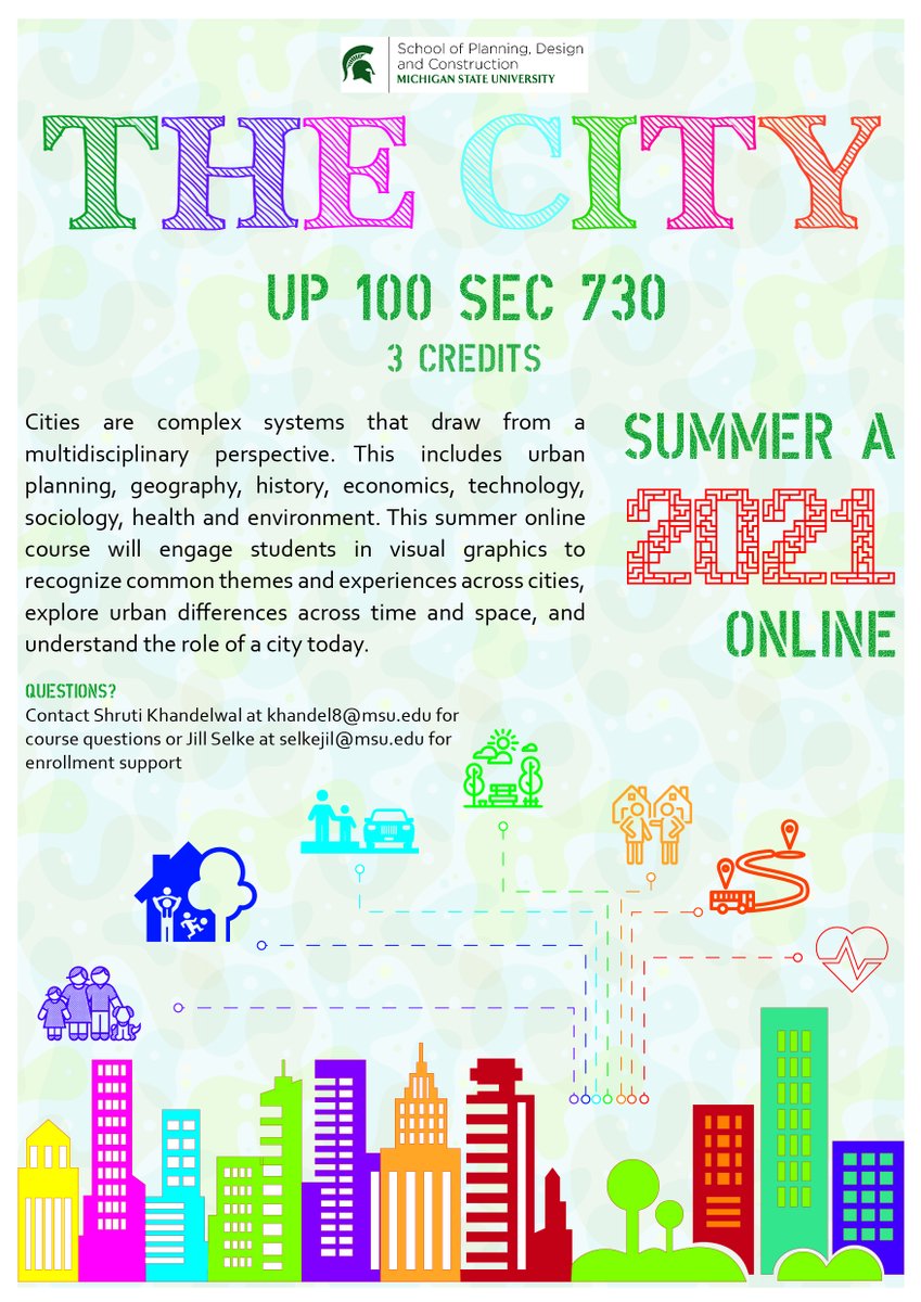 MSUSPDC's tweet photo. Shruti Khandelwal from #MSUUP will teach UP 100: The City online during summer 2021. Students can register for this class today! https://t.co/gO9UY33Vcb #SPDC #urbanplanning #cities #onlinecourse #MSUSocialScience https://t.co/2B3zg4NrHE