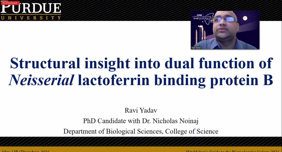 Ravi Yadav @Ravi_Yadav_PU from Dr. Nick Noinaj's group @noinajlab presented his work at the HGBG symposium on the structural characterization of a dual function Neisserial LbpB protein. @PurdueBiolSci @PurdueScience