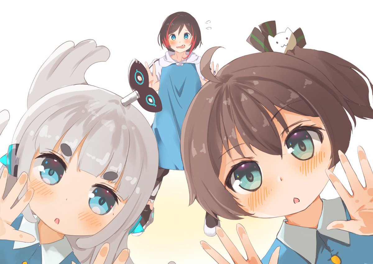natsuiro matsuri multiple girls 3girls brown hair blue eyes ahoge side ponytail blush  illustration images