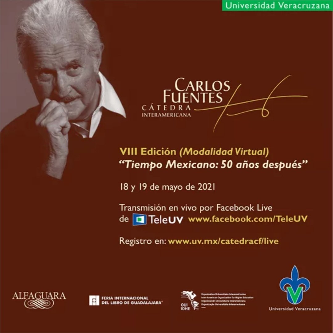 La <a href="/uveracruzana/">UV</a>, a través de su #CátedraInteramericanaCarlosFuentes, también ha preparado una  conmemoración por el aniversario luctuoso de este importante escritor. 
El 18 y 19 de mayo, no te pierdas «Tiempo mexicano: 50 años después».

 ✍️ Programa  👇

uv.mx/catedracf/live/