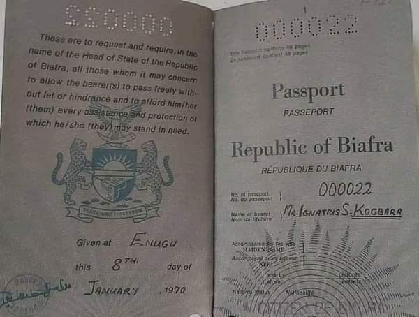 TBRVorg's tweet photo. BIAFRA #PASSPORT
For avoidance of doubt, Mr. Ignatius KOGBARA, Ogoni man, proudly a Biafran. 

In Biafra, we produced our national Passport locally and never ran out of stock. Sadly today the Nigerian Passport is out of stock. 

TBRV | Biafra https://t.co/FcyWCQUlRs