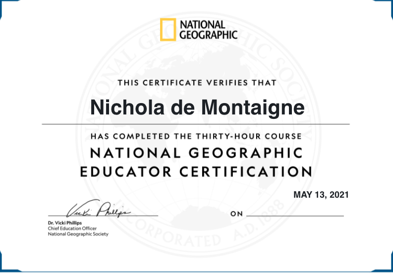 Nicholajdm's tweet image. "Congratulations! You are a National Geographic Certified Educator!"

💛Thank you @NatGeoEducation for continuing to inspire the spirit of exploration into the wonders of our world and the people in it.

#NatGeoCertified #ThatsGeography #TeacherStrong