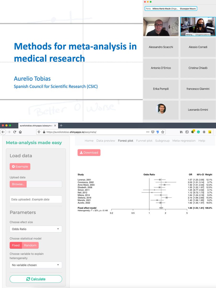 Thanks @MauleMilena for inviting me to teach the #metaanalysis seminar at @unito jointly with @paologardois what a pleasure to celebrate with you the 125th time I teach this course and present the beta version of @appeasymeta 👉 bit.ly/3w3Ddqp #rstats #epitwitter #sysrev