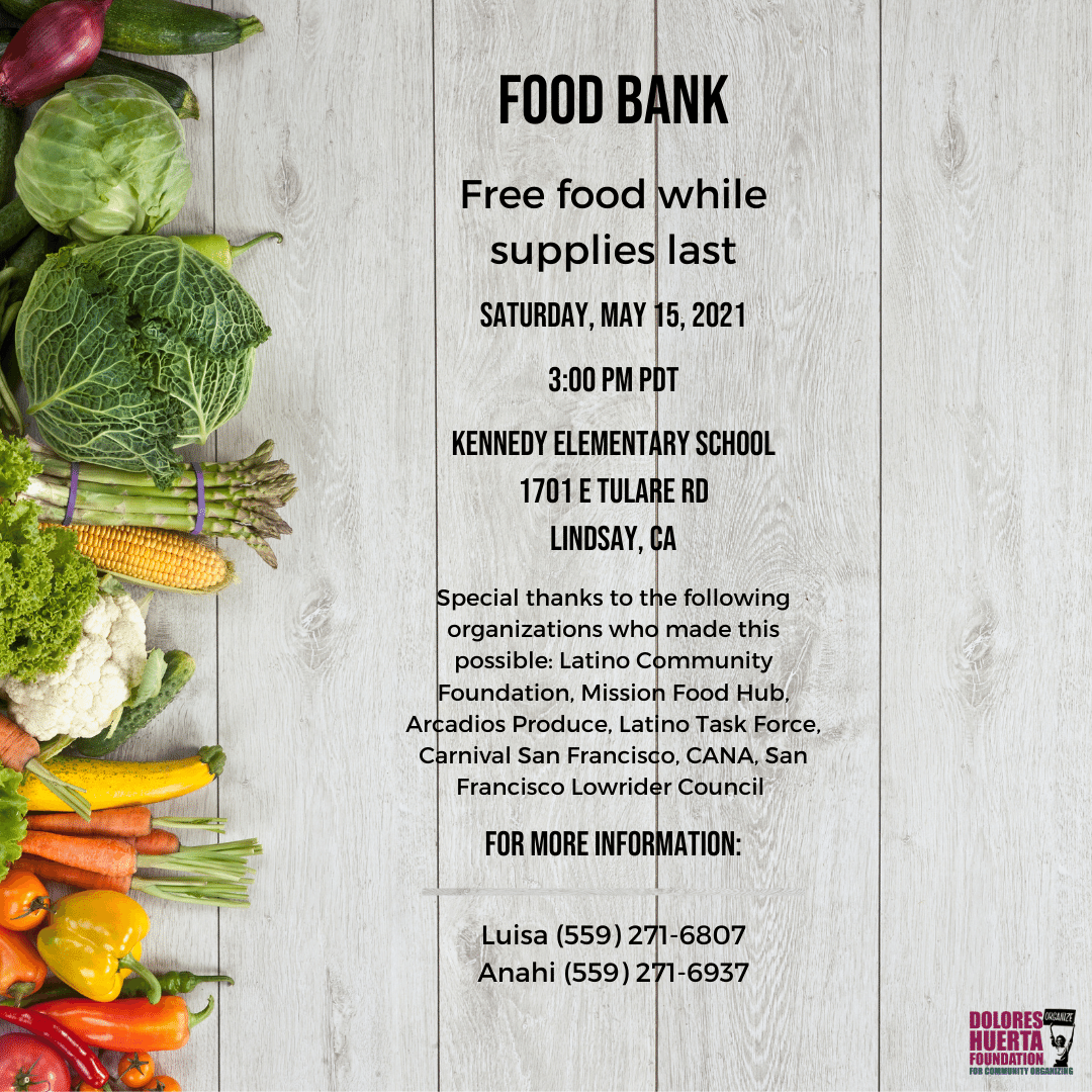 DoloresHuertaFD's tweet photo. #CACITY & #LINDSAY: We invite the community to a #FREE #FoodBank on Saturday, May 15 at 3 PM located at 7101 California City Blvd Suite C & 1701 E Tulare Rd. More information: CA City - Mary at 661-584-4561, Lindsay - Anahi at 559-271-6937 #DHF #SiSePuede https://t.co/6VHE0MAlIE