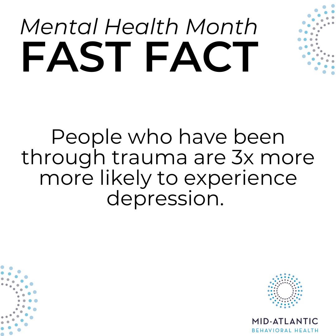 MidAtlanticBH's tweet image. We all face trauma and stressors throughout our lives. Trauma of any kind can be hard on your mental health, but learning to heal from that trauma can help you feel more at ease. For some quick healing tips, visit Mental Health America: mhanational.org/adapting-after…

#MentalHealthMonth