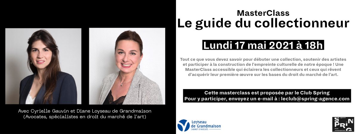 g_bareille's tweet photo. Participez à notre prochaine MasterClass consacrée aux principaux enjeux juridiques auxquels sont confrontés les collectionneurs ! 

Lundi 17 mai à 18h, présentée Cyrielle Gauvin et Diane Loyseau de GrandMaison, LDG avocats. Inscription en MP ou via le club https://t.co/Lg5dKzXHd7