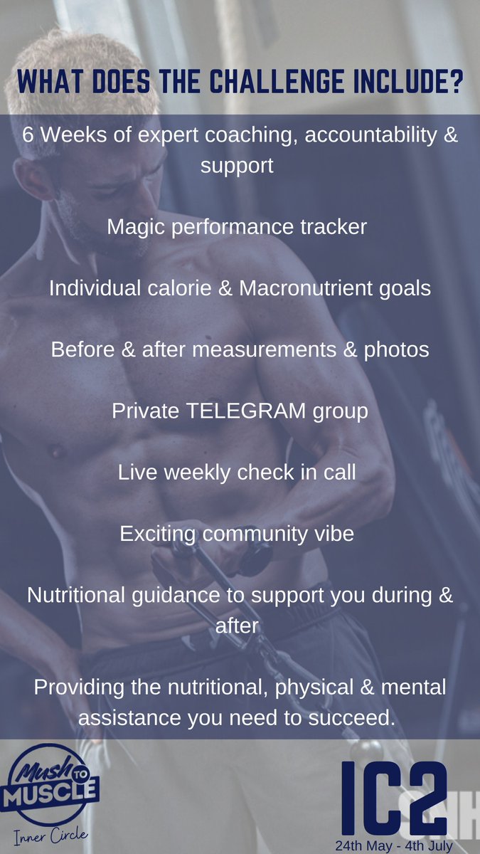 mushtomuscle's tweet photo. What better way to invest in yourself, regain that confidence &amp; swagger, feel amazing &amp; level up in the next Inner Circle 6 Week Challenge, 24th May - 4th July. 
Bigger &amp; better &amp; even more engagement, education, fun &amp; games &amp; of course insane results. 
Link in bio https://t.co/DmMrJRgZdX