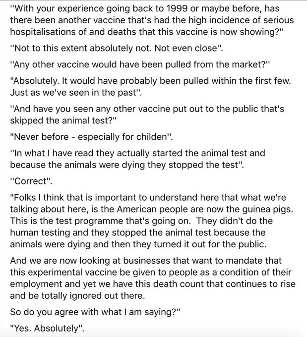 "Animal tests were stopped because the animals were dying." Transcript of evidence given to the Texas State Senate and astonishing statement by Senator Bob Hall.