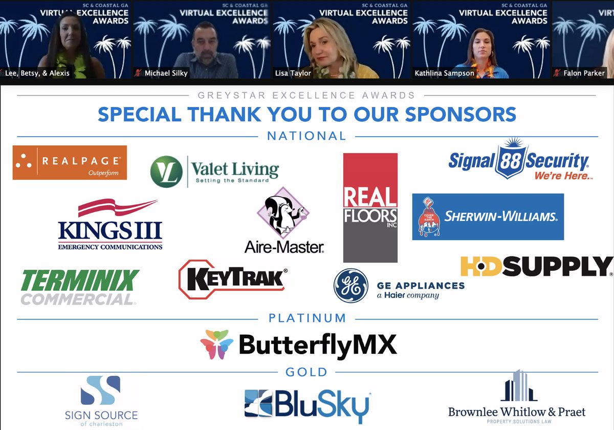 Thank you <a href="/GreystarApts/">Greystar</a> for having us as platinum sponsors for this year's Virtual Excellence Awards!! We're looking forward to today's event!