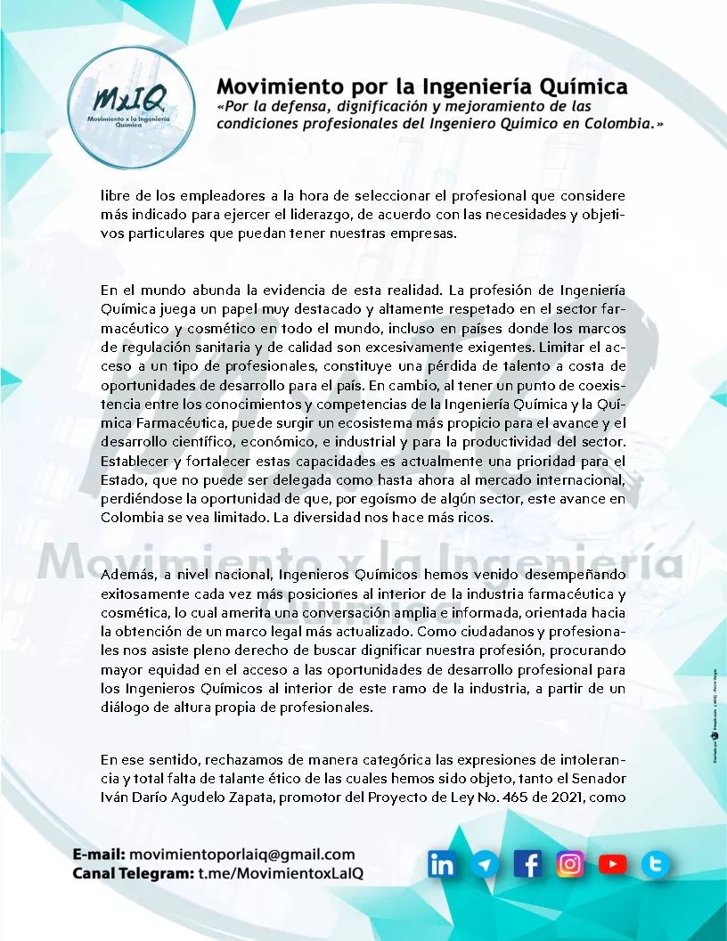 MovimientoporIQ's tweet photo. Comunicado Oficial del @MovimientoxlaIQ tendiendo puentes de diálogo constructivo con el @CNQFcolombia y rechazando de manera categórica toda expresión de violencia verbal.

@Asoqfc @ACQFH @CPIQCOLOMBIA @ACIQ_Bogota @IvanAgudeloZ https://t.co/4h4YMx990p