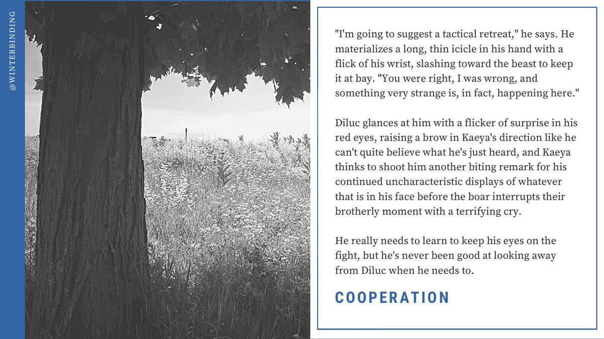 winterboundfic's tweet photo. [#genshin] Elemental Reaction series
Rated T | #kaeluc | 8,393 words | Complete

Tags: Past Relationship(s), Hurt/Comfort, Fluff

This was my first Kaeluc fic! Kaeya helps Diluc with a problem. It goes poorly, so Kaeya makes it up to him later.

https://t.co/9E6pGWS1Tw https://t.co/Hq6P8pdSSU