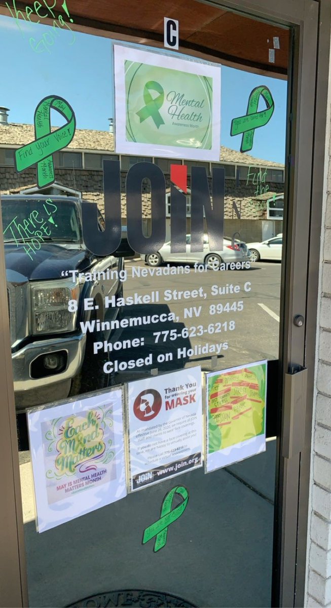 May is Mental Health Awareness month, and our Winnemucca office is helping to paint the town green to spread awareness! 💚

If you or anyone you know struggles with mental health, visit nami.org/Support-Educat… to see supportive services. 

#NotAlone