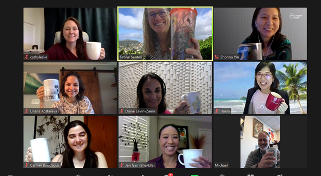 IHLAResearch's tweet photo. Cheers from our wonderful coffee break/pau hana across the world, from Hawai‘i to Arkansas to Maryland to Massachusetts to New York to Lebanon to Israel. Aloha! #healthliteracy @theIHLA https://t.co/RbixfpMzMS