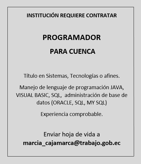 XavierBermudezL's tweet photo. 📌 Oportunidades Laborales:
#MDTCuenca: te invitamos a participar en las diferentes oportunidades laborales publicadas en nuestra bolsa de empleo, en donde podrás encontrar vacantes para importantes empresas e Instituciones, tanto públicas como privadas.
#MDTCercaATi https://t.co/a1ZKJEZudd