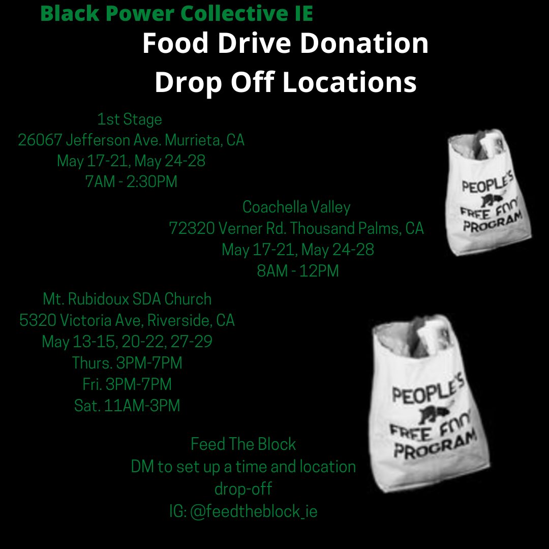 RAOUON's tweet photo. If would like to help #CreateCommunityCare in the Inland Empire, follow @BPCollective_IE and support their food drive! Some of their drop-off locations have changed this month so be mindful of new dates and times! https://t.co/Auc5ytBh4m