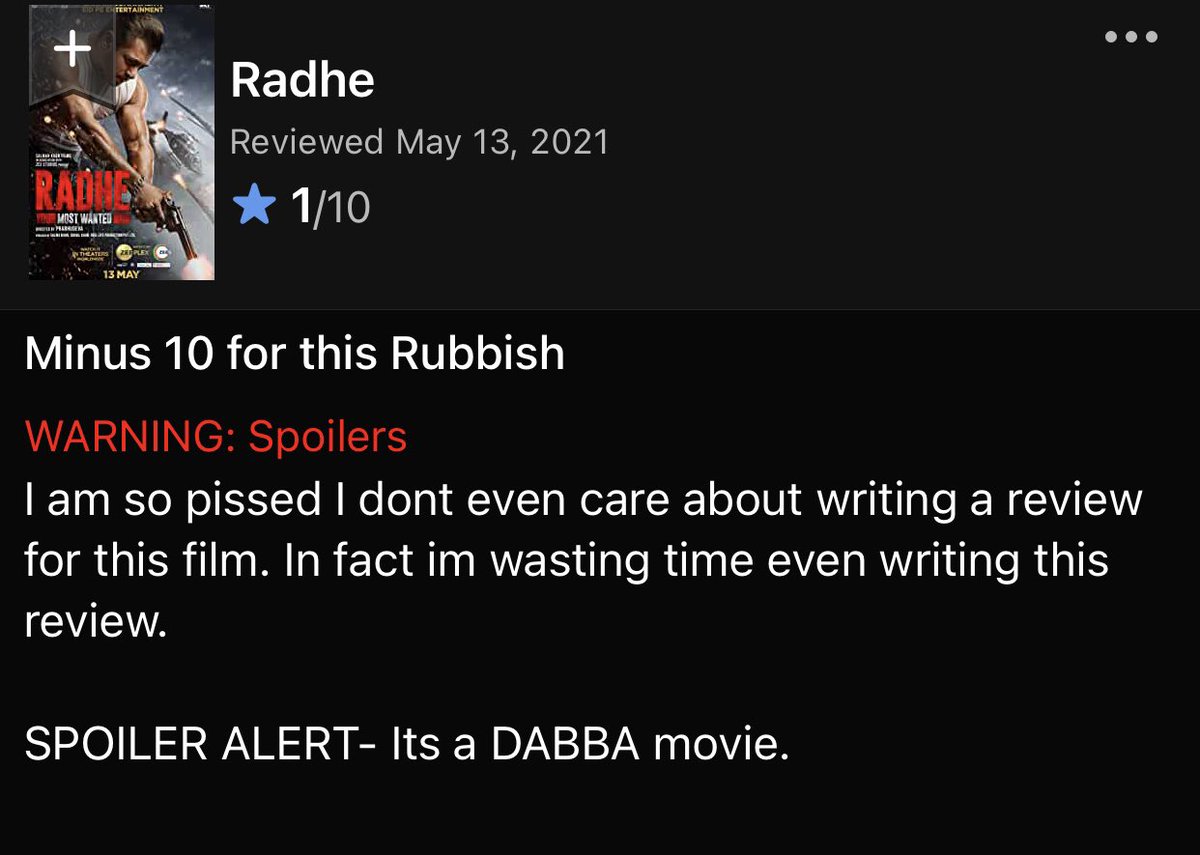 My review for Gadhe.

As Pooh says in K3G “MINUS”

Wish i cld use the gif too. Anyway, thats the Tweet. 

#BoycottRadhe #BoycottBollywood 
#JusticeForSushantSinghRajput