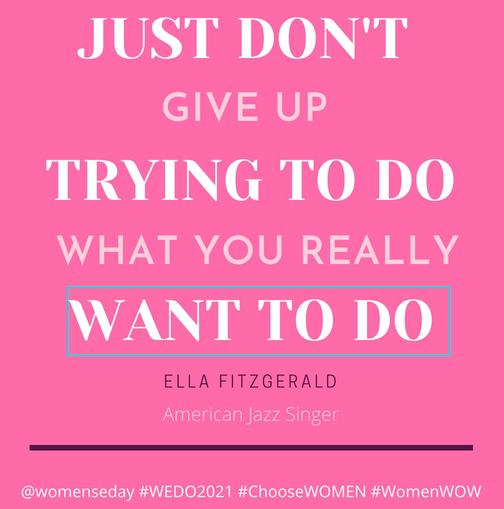 “Just don’t give up trying to do what you really want to do.” - Ella Fitzgerald 
#womenofimpact #inspiration #motivation #womeninbusiness #womenleaders #choosewomen #WomenWOW #WEDO2021