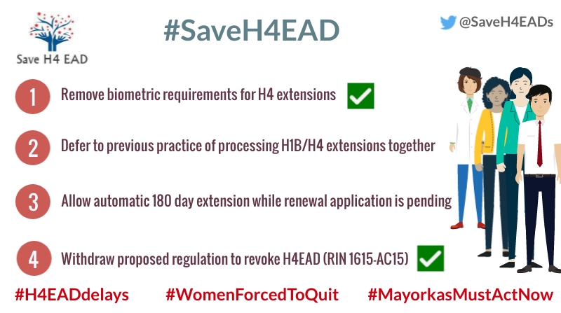 SaveH4EADs's tweet photo. After months of advocacy on #H4EADdelays via protests, meeting Judiciary committee members, media outreach, twitter campaigns, proud to announce .@USCIS has suspended biometrics for 2 yrs. However, our work isn't complete &amp; our advocacy continues for permanent solution #SaveH4EAD https://t.co/mR3e6WlnUU