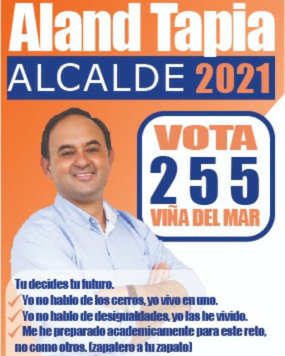 AlandTapiaSC's tweet photo. A los graves efectos de la pandemia #ViñadelMar ha sumado el grave deterioro  que le han provocado al municipio. Con tu voto podré llegar a la alcaldía para iniciar la recuperación. https://t.co/a3tUHZVTdy
