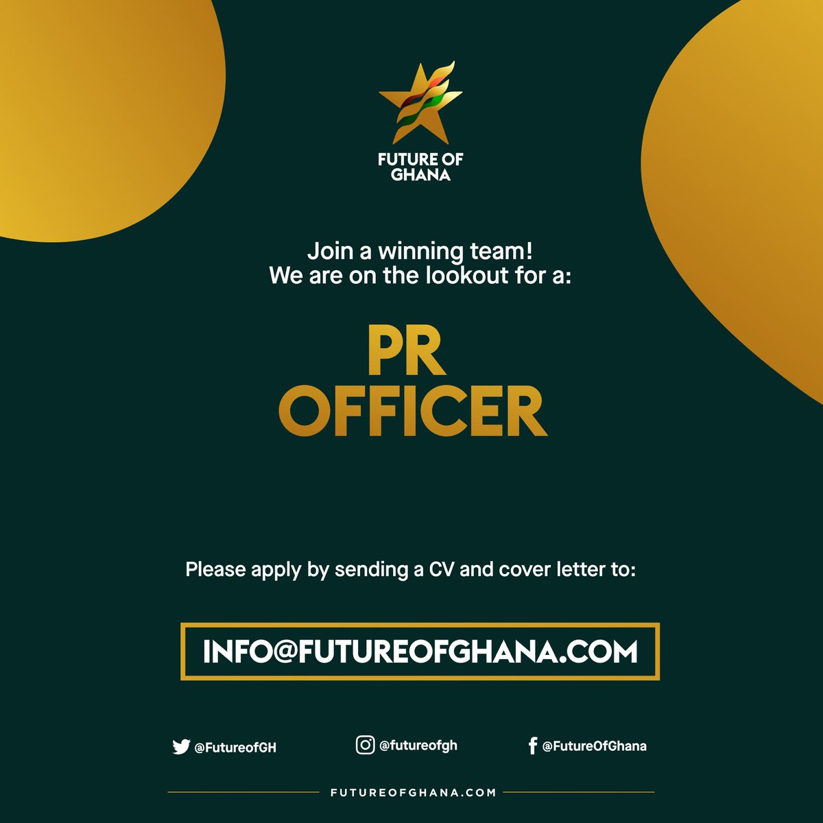 FutureofGH's tweet photo. Are you good at establishing and maintaining relationships with consumer, community and public interest groups ?

We are looking for a Public Relations  officer to join our core team 

With the support of our PR &amp; Communications Manager you will be co-ordinating  all aspects of.. https://t.co/Q0b6R5QanK