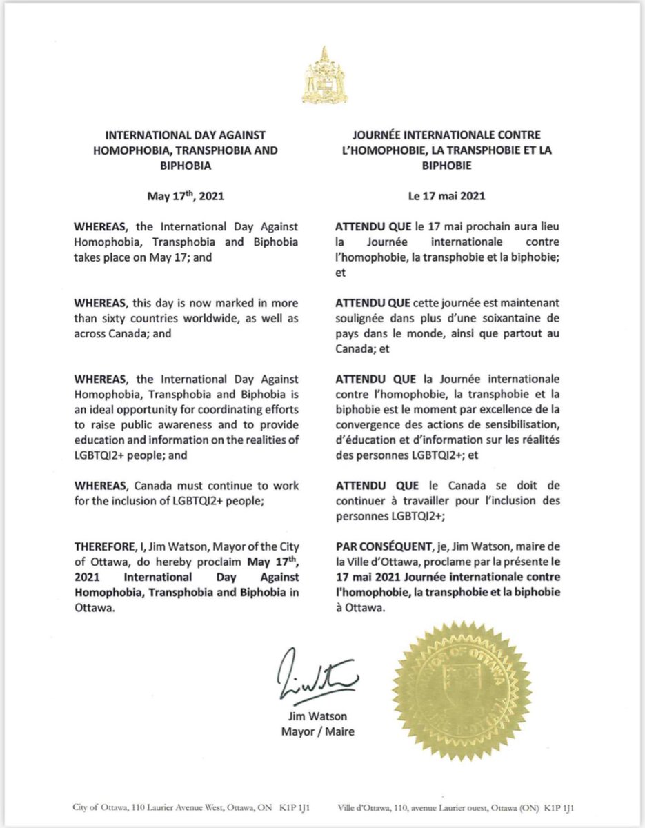 JimWatsonOttawa's tweet photo. Today is the Int'l Day Against Homophobia, Transphobia and Biphobia. On this day, and every day, we should continue to educate about LGBTQI2+ lived experiences and push for sensible public policies that take into account these perspectives. https://t.co/Ug6BZqRq7J