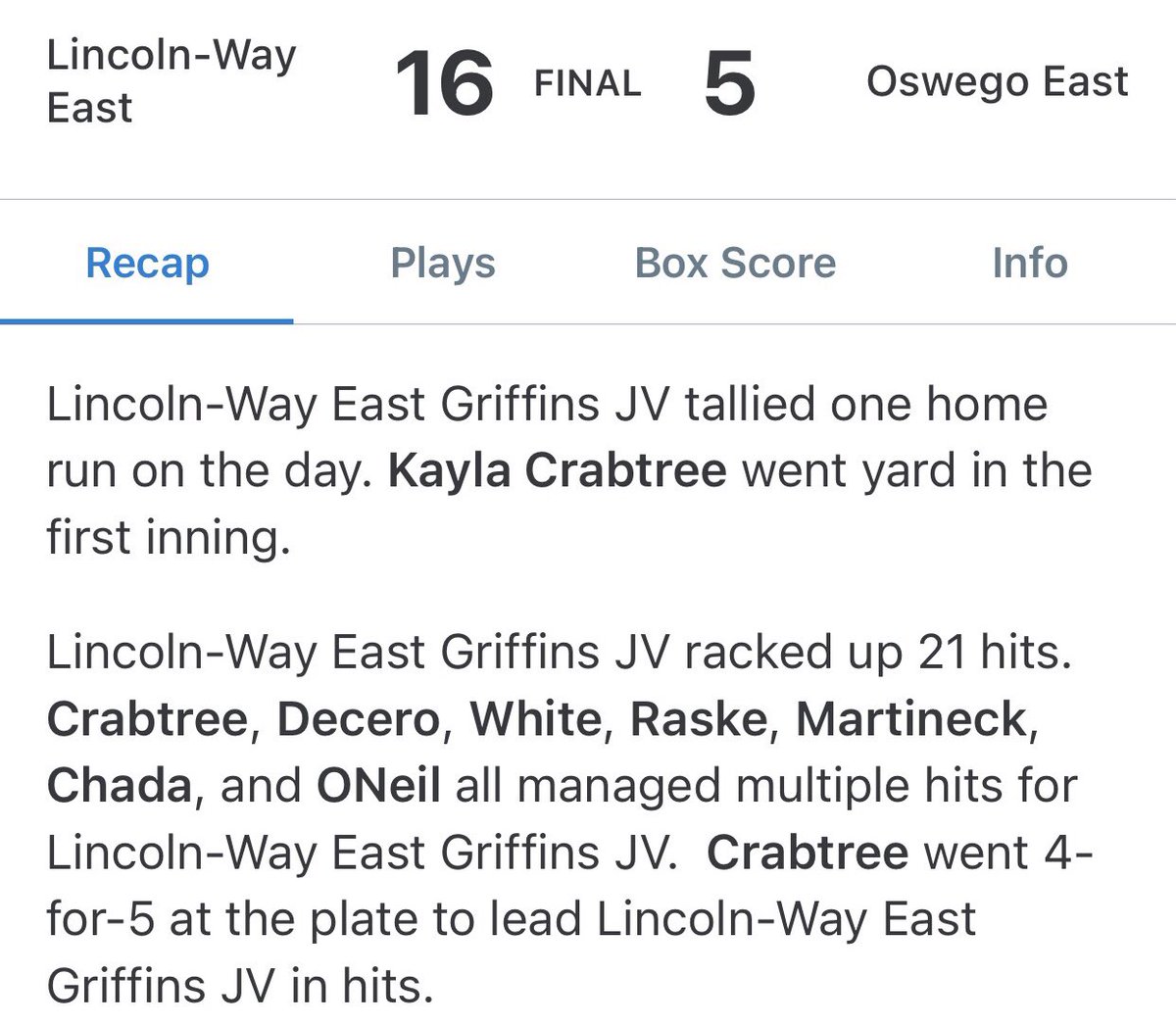 NLLightningJMPT's tweet photo. Love seeing 3 of our athletes showing great success on the same HS team! @KaylaCrabtree77 hit a bomb in the first inning and going 4-5 on the day and @amandamartineck and @Rascal_3310 added their hot bats to the mix and had a multi hit game!! Great work girls 💪 https://t.co/P6DCohSSVf