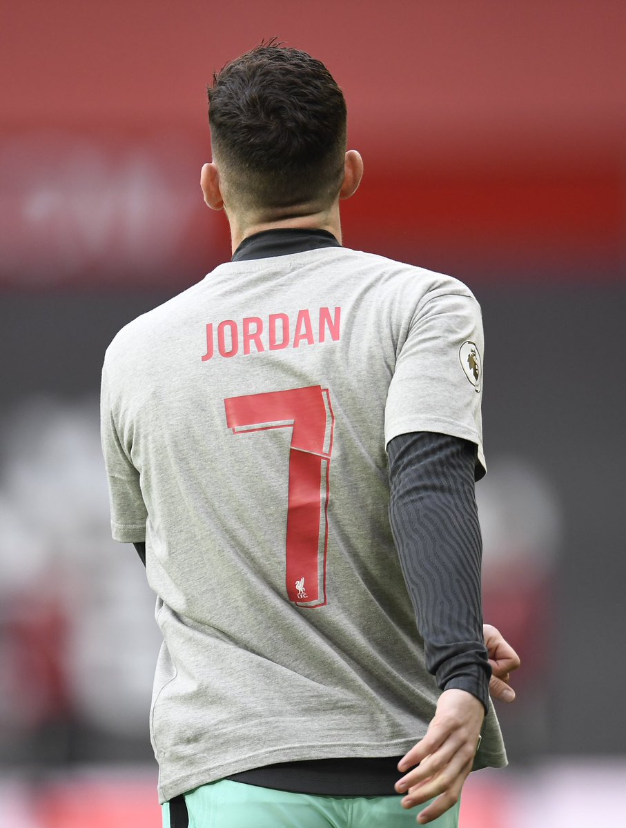 Liverpool players warm up with ‘Jordan 7’ on their shirts in tribute to nine-year-old Jordan Banks, who died after being struck by lightning on a football pitch this week