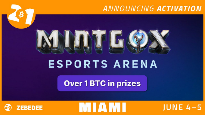 Over 1 $BTC will be up for grabs at the Mint Gox Esports Arena powered by ZEBEDEE ⚡

Join us in Miami or online and stack sats playing:
#CSGO infused with #Bitcoin 🏆🎮