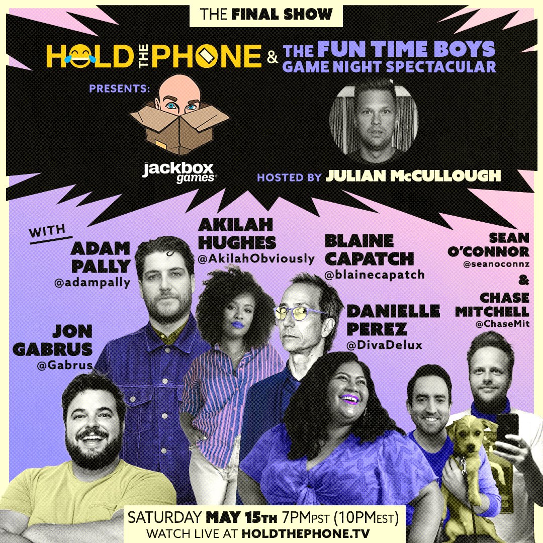 Sean O’Connor (@seanoconnz) on Twitter photo Guys! We are officially ending The Fun Time Boys Game Night Spectacular on Saturday but we are doing it in style with the help of <a href="/gabrus/">gabrus🚽</a>, <a href="/adampally/">adam pally</a>, <a href="/AkilahObviously/">Akilah Hughes</a>, @blainecapatch, <a href="/DivaDelux/">Danielle Perez she/her</a> and as always <a href="/julezmac/">Julian McCullough</a>, <a href="/ChaseMit/">Chase Mitchell</a>, and I. Come enjoy Chase’s last taste of “fame”. Guys! We are officially ending The Fun Time Boys Game Night Spectacular on Saturday but we are doing it in style with the help of <a href="/gabrus/">gabrus🚽</a>, <a href="/adampally/">adam pally</a>, <a href="/AkilahObviously/">Akilah Hughes</a>, @blainecapatch, <a href="/DivaDelux/">Danielle Perez she/her</a> and as always <a href="/julezmac/">Julian McCullough</a>, <a href="/ChaseMit/">Chase Mitchell</a>, and I. Come enjoy Chase’s last taste of “fame”.