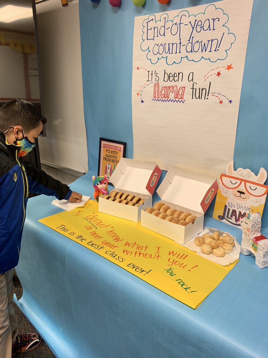 Llamateach2nd's tweet photo. We launched our countdown to summer today with a Donut Party- because I donut know what I will do without these kids! 😭 #theendisnear #bestclassever #pleasedonutgo #asjgamechangers https://t.co/ftyq4aw9QJ