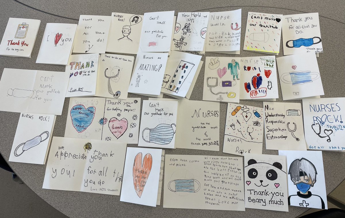 kimmybasra's tweet photo. To celebrate #nursesweek we made cards with our little buddies to show our appreciation and gratitude for everything nurses do! A huge thank you to all the nurses out there!♥️ #NursesWeek2021 #sd36learn  @MsG_Graham https://t.co/CdPnHcpITy