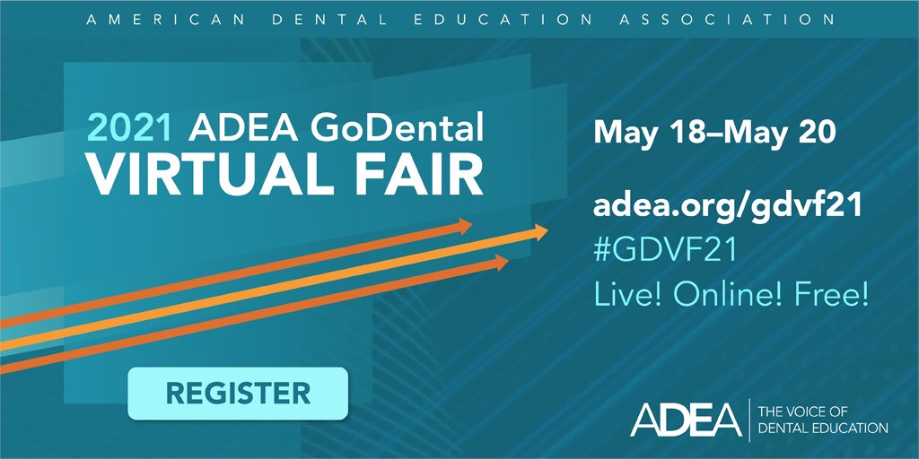 ADEAGoDental's tweet image. Find the right school for you by attending the 2021 ADEA GoDental Virtual Fair. Where else can you connect with 60+ dental schools for free? Register today!
adea.org/GDVF21 
#AADSAS #PreDental #PreDent #DentalSchool #Application #GDVF21