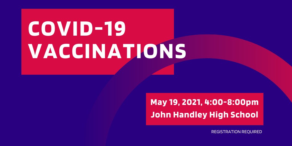 The Pfizer COVID-19 vaccine is being offered to WPS students 12 years & older & their parents/guardians/caretakers on 5/19/21, 4-8pm at John Handley High School. To schedule an appointment and sign the consent form: bit.ly/2RQXh0q. For more info: bit.ly/3tNr6MC