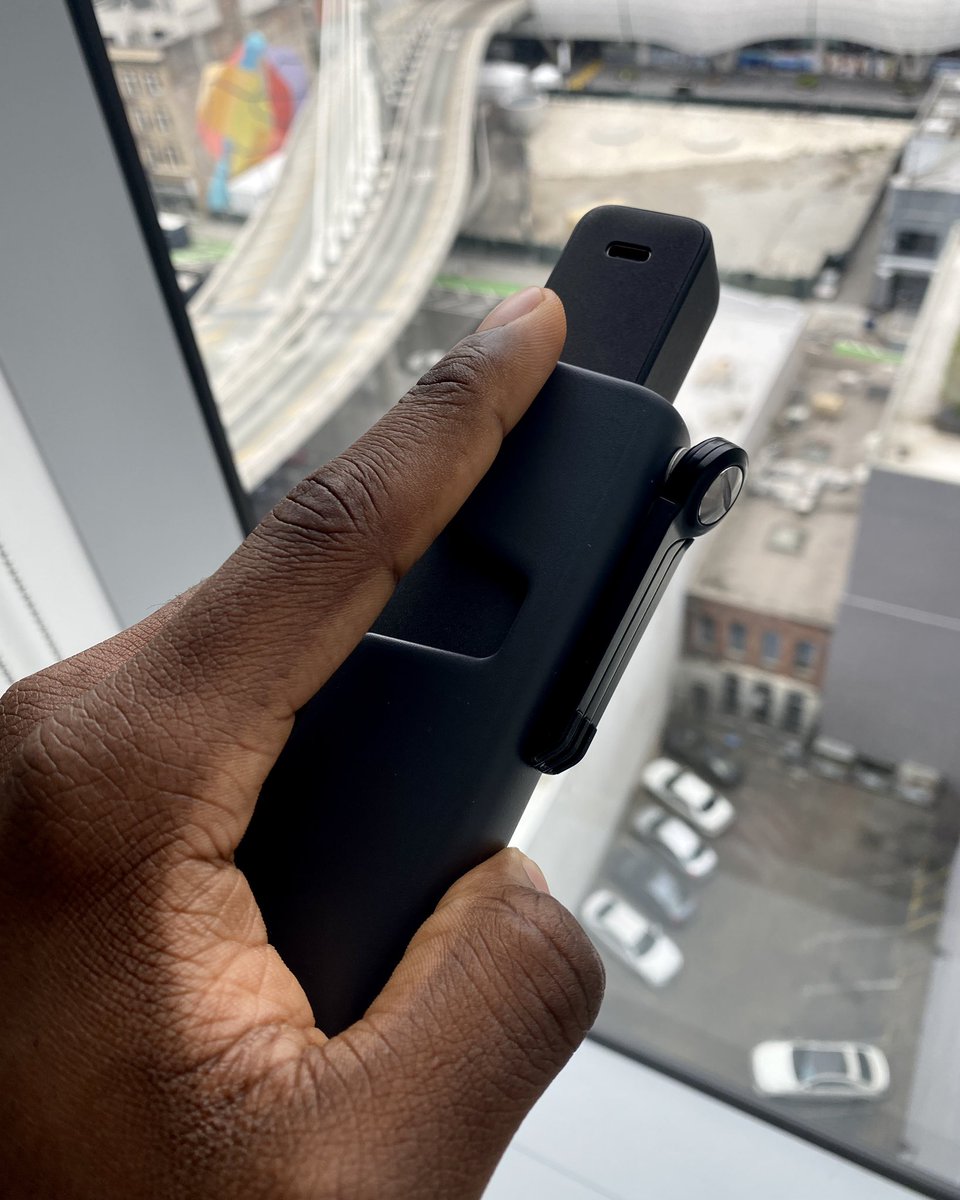 ayoola's tweet photo. dear @DJIGlobal, I just purchased your Pocket 2 handheld camera. As a camera, this little device is great. 

The issue I have is it looks like a GUN. 

As a black man living in America, I cannot afford to carry a pocket camera that resembles a gun. Please consider redesigning 😞 https://t.co/db2wPTIr7Q