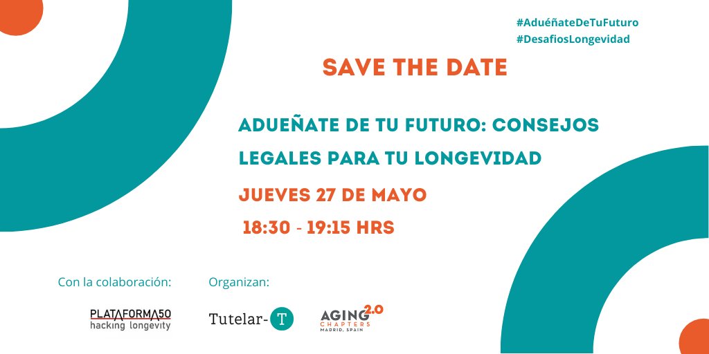 aging2madrid's tweet photo. Muchas personas desconocen que existen instrumentos jurídicos diseñados “adueñarse de su futuro”.

¿Quieres conocer estos instrumentos jurídicos? ¿Quieres saber cuál puede ser su contenido, alcance y cómo hacer el trámite? 

#SaveTheDate | 27 de mayo de 2021 | 18:30 a 19:15 hrs https://t.co/OCO0eXB4JP