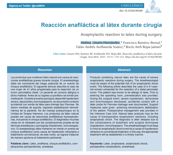 actaMHA's tweet photo. La alergia al Latex, un riesgo quirurgico y una realidad cada vez mas frecuente. 
Dra. Melissa Linares Hernández https://t.co/7ORvXaAL14