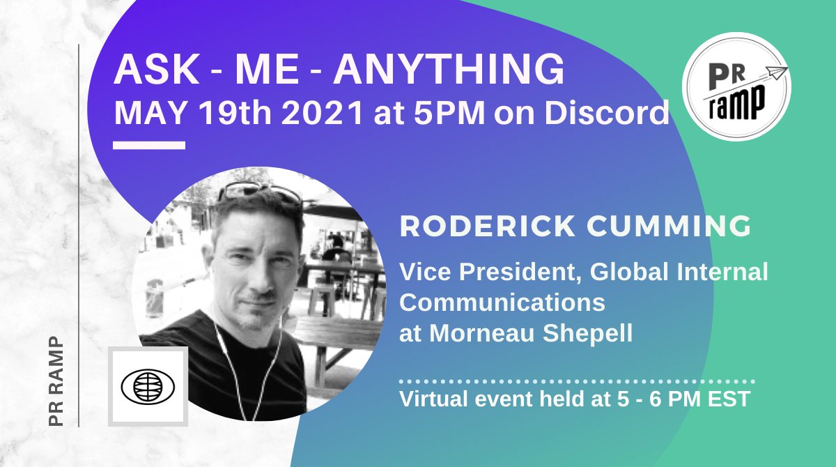 Event: Wed May 19th 5PM EST

We are chatting with Roderick Cumming VP Global Internal Comms @Morneau_Shepell who has experience in healthcare tech, financial services, industry advocacy and multi-sport games (Invictus Games 2017 &amp; The Pan Am/Parapan Am Games). 

DM us for a spot!