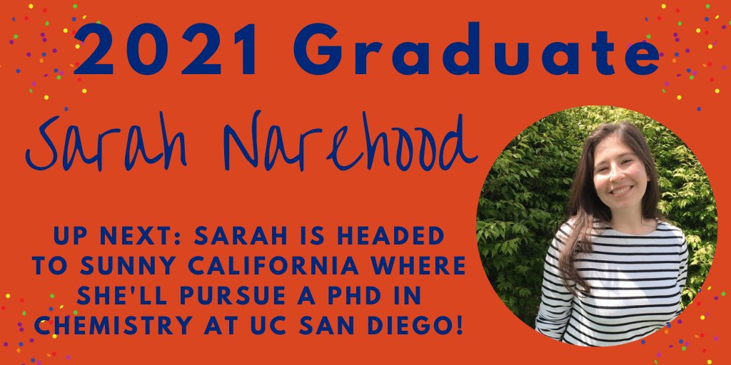 EmoryChem's tweet photo. Sarah Narehood is headed to @UCSDChemistry in pursuit of her PhD! Congratulations, Sarah! #EmChemWins #ClassOf2021 @EmoryCollege https://t.co/C9LusDkeTD
