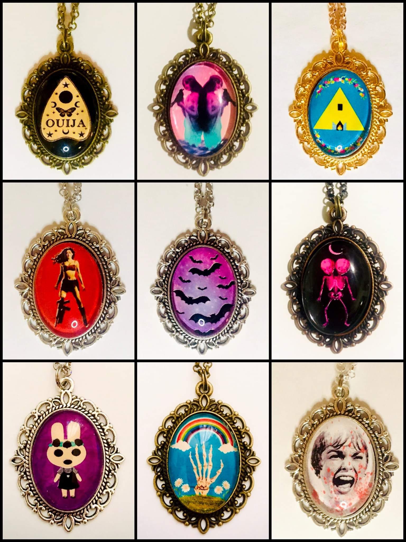 wearable Art pendant Bat Owl Necklace Spooky Handmade Halloween jewelry