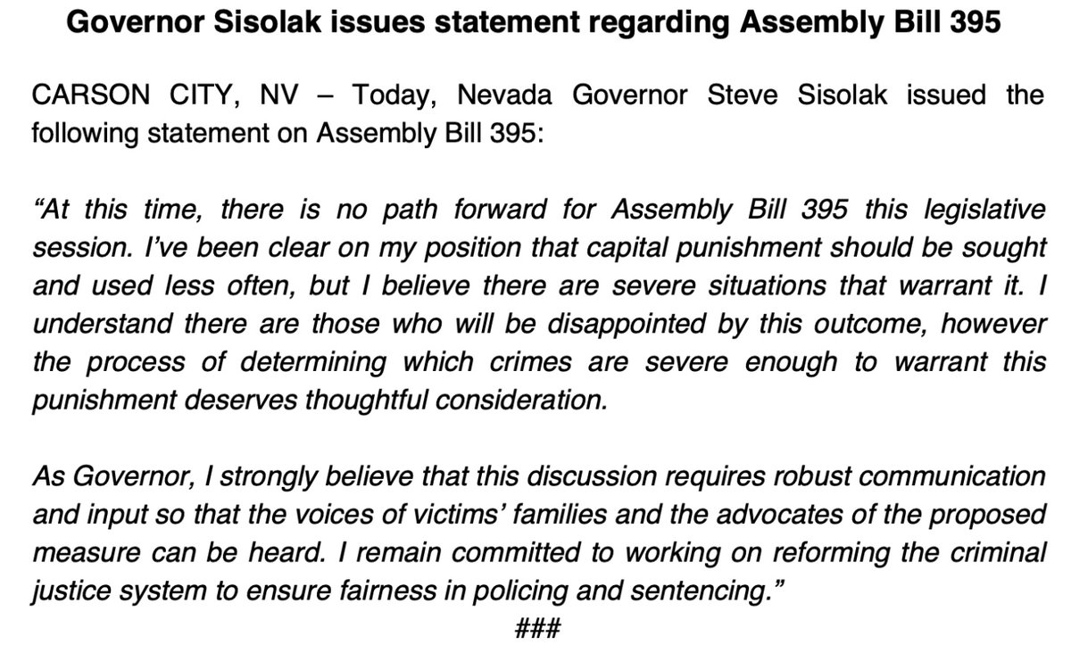 There is a path forward, @GovSisolak, you're just too cowardly to take it. 

<a href="/Nicole4Nevada/">Nicole Cannizzaro</a>,  <a href="/MelanieScheible/">Melanie Scheible</a>, and Sisolak should have a robust conversation with persons on death row who are begging for their lives.