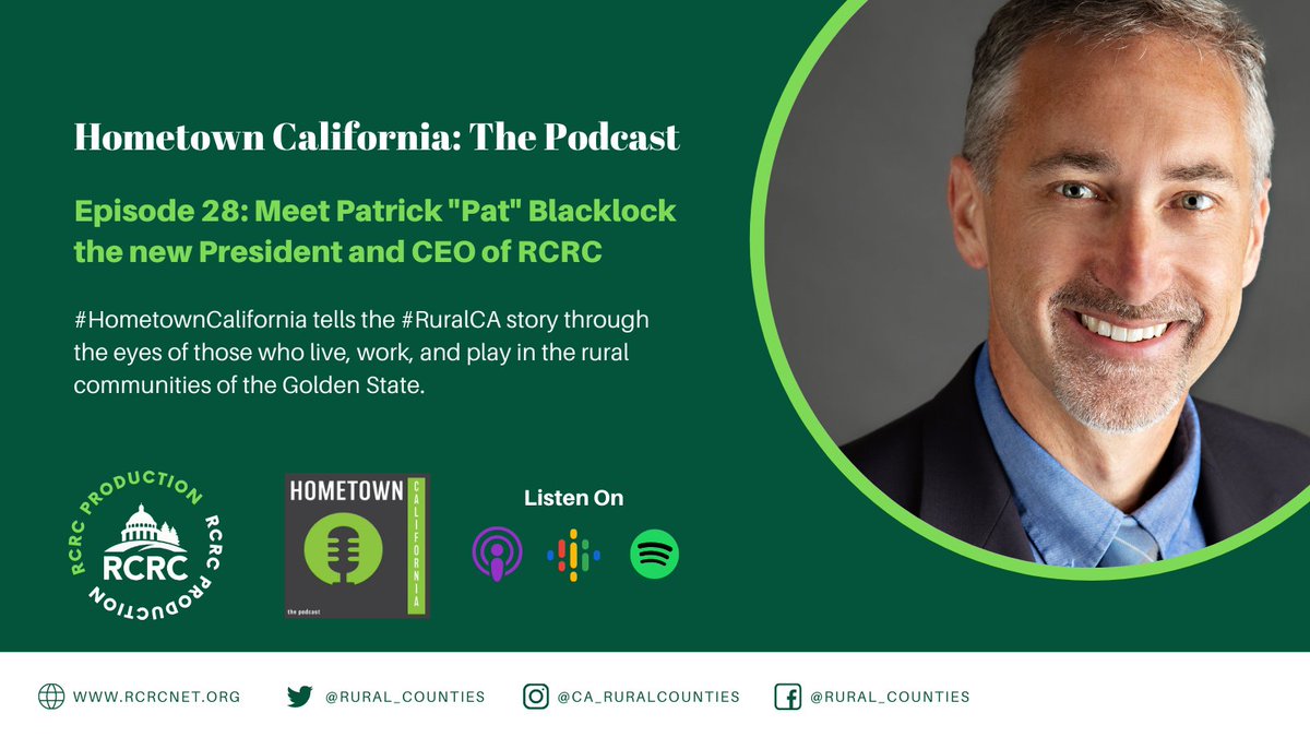 #HometownCalifornia sits down with Patrick “Pat’ Blacklock, the new President and CEO of #RCRC. Learn how Pat's journey in the county family began, what led him to RCRC, and his vision for RCRC's advocacy and support of #RuralCounties. 🎧 Listen here: bit.ly/3umr2EP