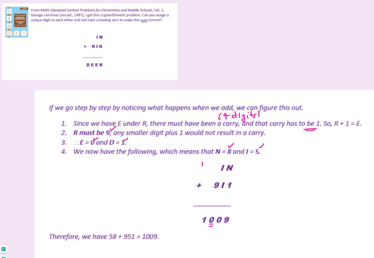 dbarman's tweet image. I had so much fun substituting for @AoPSNews BA5 and had several who knew me. They had a lot of #mathisfun with my #cryptarithmetic challenge and my quick overview of problem solving strategies plus fraction-decimal chart suggestion, then did well w/ exponents. #mtbos #iteachmath