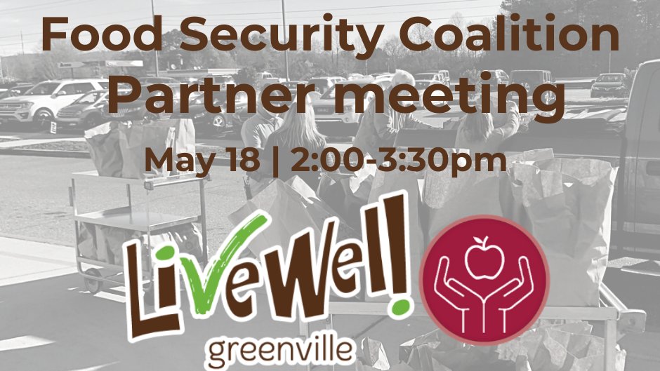 LiveWellGville's tweet photo. Join us for our Bi-Monthly Food Security Coalition Partner meeting May 18, 2021 2:00-3:30pm. Get updates, get connected and learn new ways to get involved! 
Register for the Zoom meeting here: https://t.co/aFjNf2oDIn https://t.co/fGarpoAsoy