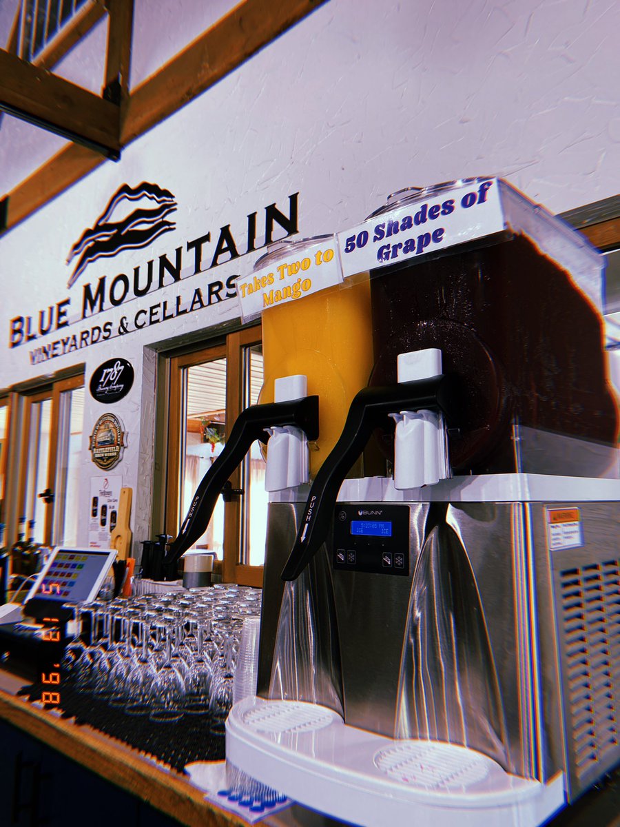 BlueMtWinery's tweet photo. Our Double Concord Grape Slushee &amp;  Mountain Frost Mango Slushee are the perfect frozen treat! Cheers to slushee season! 🍷 🍦 https://t.co/8wREdoSpiL