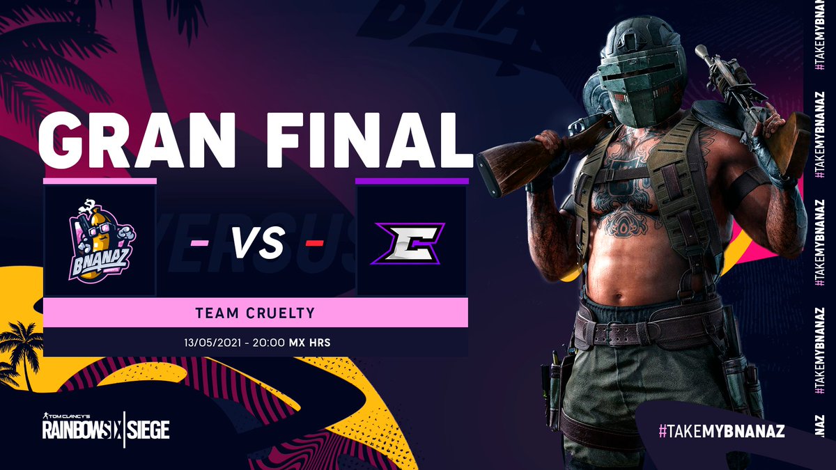 BnanazEsports's tweet photo. GRAN FINAL | #TakeMyBnanaz 🍌

Hoy nos enfrentamos al equipo de @eTeamCruelty en la gran final del torneo de @DzulumLeague.

En vivo a las 20:00 hrs por: 
https://t.co/rqskZWCBw9 https://t.co/az9YclPjYG