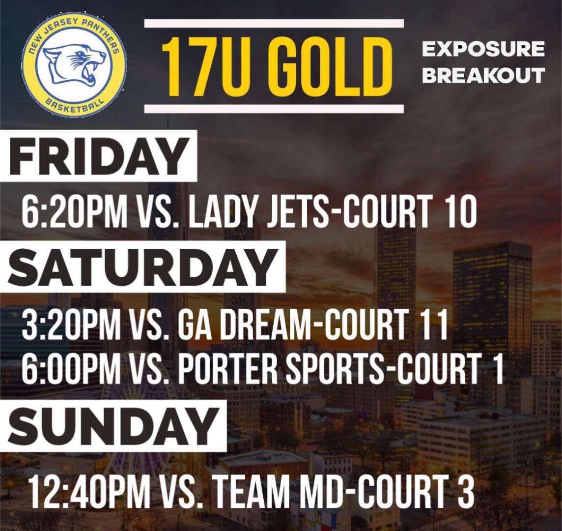 17U3SSB, 16U3SSB, and 17U GOLD all take a trip to Atlanta, Georgia tomorrow for the Adidas Gauntlet-Exposure Breakout event! 

📍 Lakepoint Champions Center- 261 Stars away, Catersville, GA 30121

Ready to #EARNIT #THEPANTHERWAY 💙💛