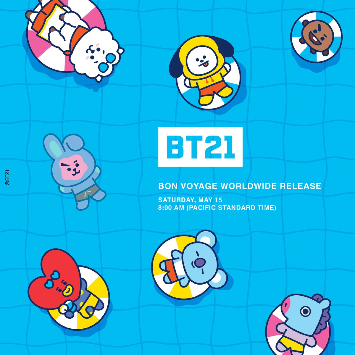 BON VOYAGE SATURDAY MAY 15 8:00 AM (PACIFIC STANDARD TIME) WORLDWIDE RELEASE ONLINE BT21CLUB.COM