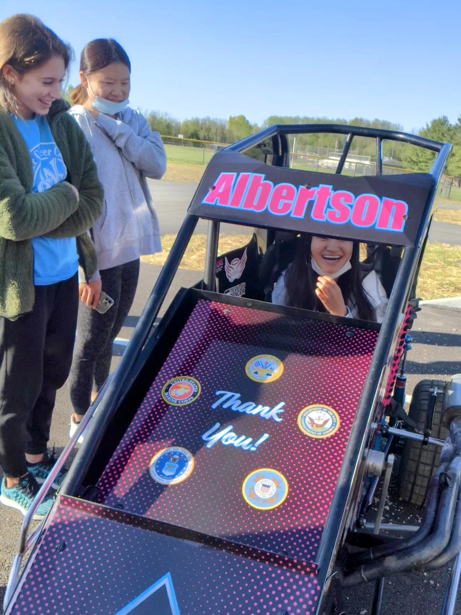 Students learned about communications for racing entities and a few sat in the racecar to test it out on this gorgeous day. Adv Eng 12. #seniorsreadytolaunch (Mary.  Moriah, Emmy, &amp; Katie.) @SouthernHancock <a href="/JamesRVoelz1/">NPJH Principal</a>